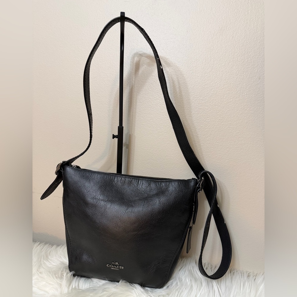 VINTAGE COACH#21377 Black Leather Small Dufflette Crossbody Bag - Picture 2 of 10
